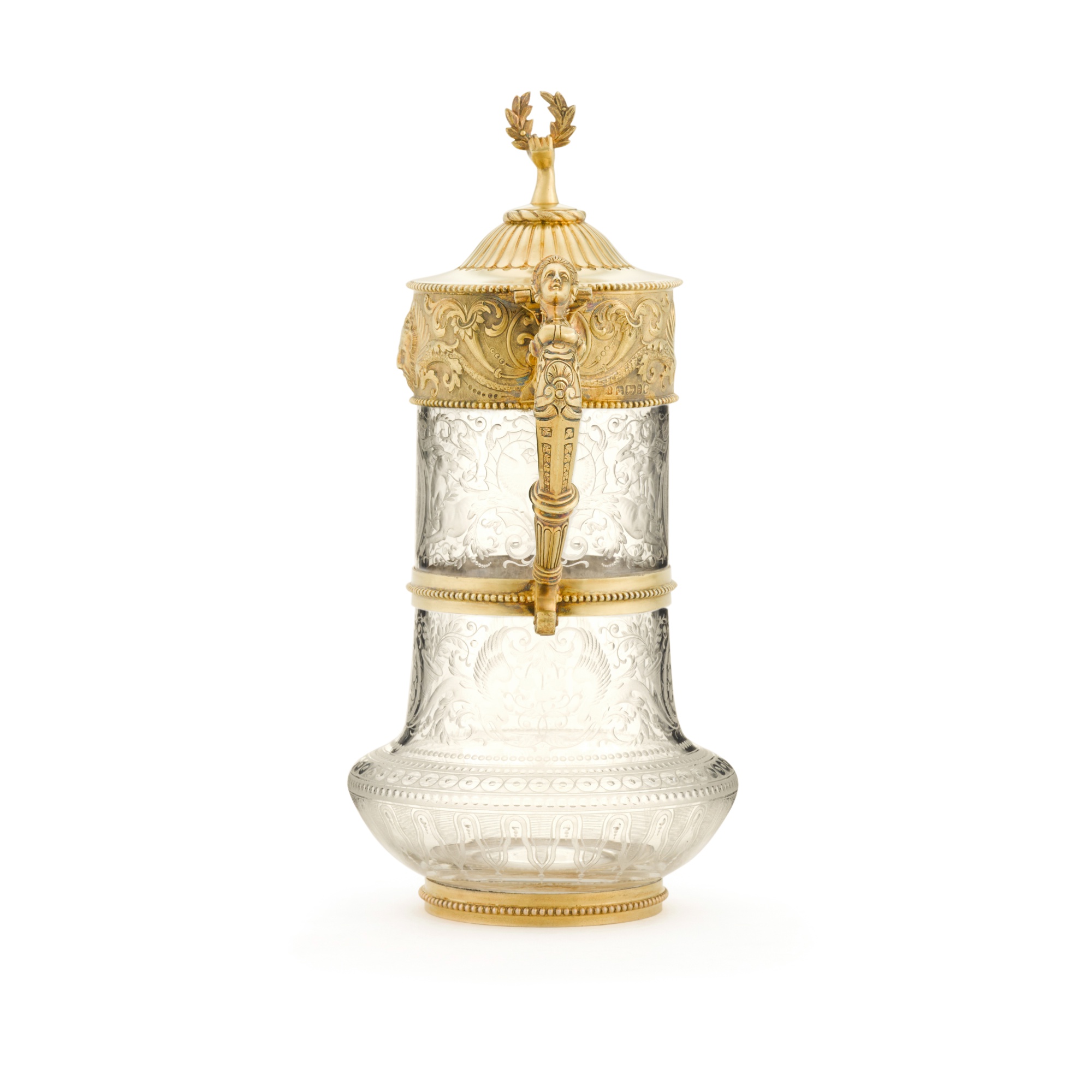 A Victorian silver-gilt-mounted glass claret jug, William & George Sissons, Sheffield, 1869 - Image 3 of 5