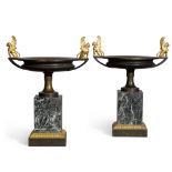 A pair of Empire gilt and patinated bronze tazze, early 19th century