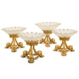 A set of four French gilt bronze and glass centrepieces, mid-19th century