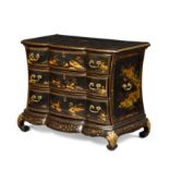 A Chinese export black gilt and polychrome lacquer commode, mid-18th century