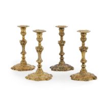 A set of four George II silver-gilt candlesticks, John Preist, London, 1752