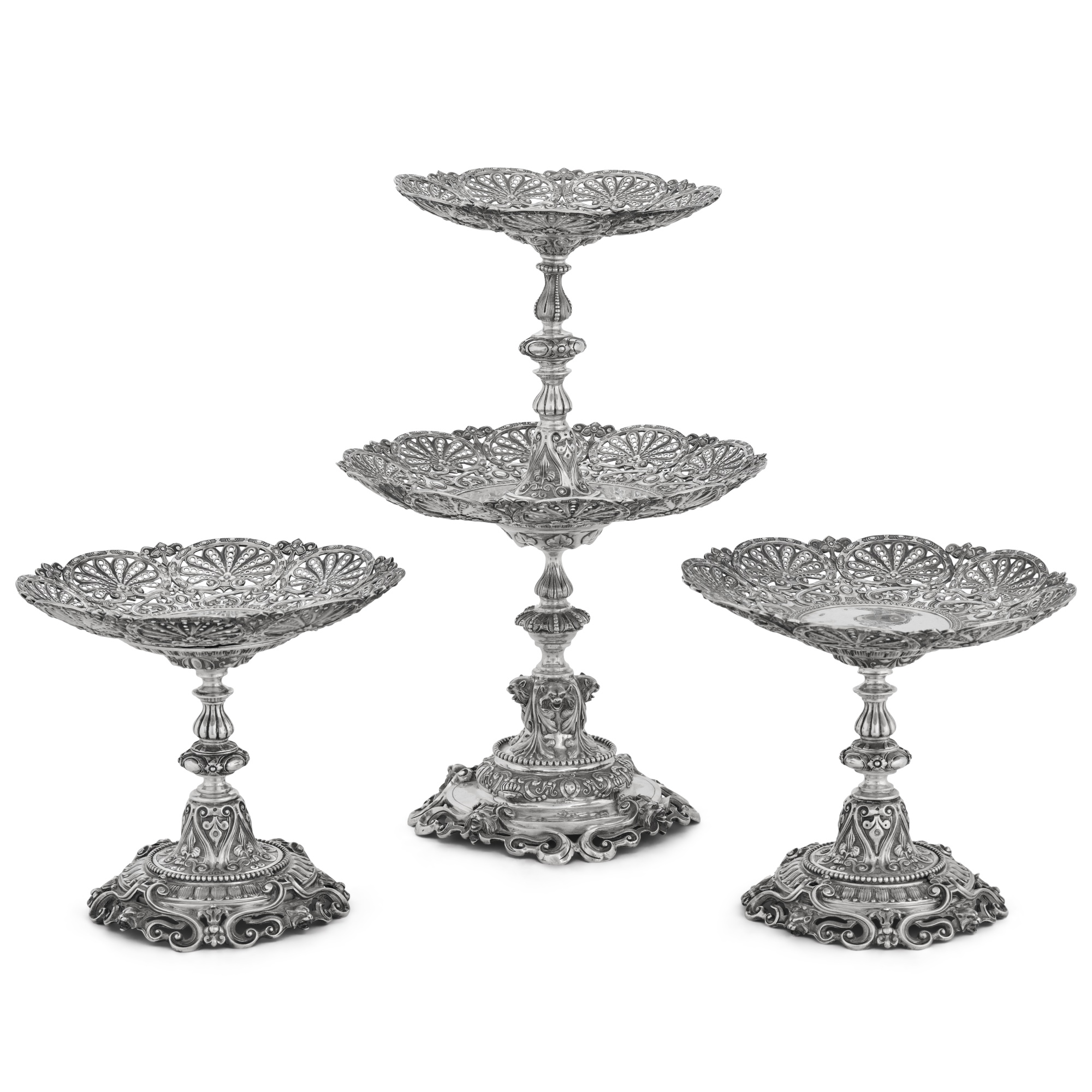A suite of Victorian silver comports, Garrard & Co., London, 1862