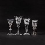 A Dutch-engraved Royalist inscribed light-baluster wine glass, circa 1750-70