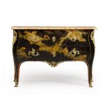 A Louis XV gilt-bronze mounted gilt and black Chinese lacquer and vernis Martin commode by Jacques D