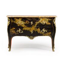 A Louis XV gilt-bronze mounted gilt and black Chinese lacquer and vernis Martin commode by Jacques D