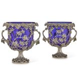 A pair of silver wine coolers or vases, possibly American, 20th century