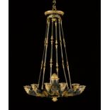 A Charles X gilt and patinated bronze twelve-light chandelier, circa 1830