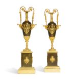 A pair of Empire gilt and patinated bronze vases, early 19th century