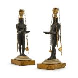 A pair of Italian bronze and marble Egyptian figures, circa 1800