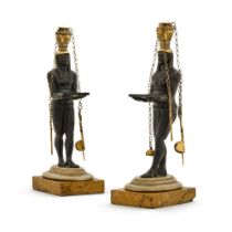 A pair of Italian bronze and marble Egyptian figures, circa 1800
