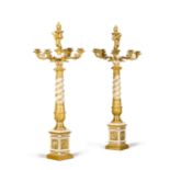 A pair of Empire gilt-bronze and marble six-light candelabra by Guillaume P. Picard, circa 1820