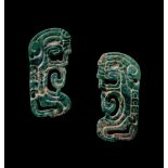 Paire d'ornements en jade, Maya, Classique Ancien, 300 - 600 ap. J-C. | Pair of Mayan Jade Ornaments