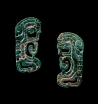 Paire d'ornements en jade, Maya, Classique Ancien, 300 - 600 ap. J-C. | Pair of Mayan Jade Ornaments