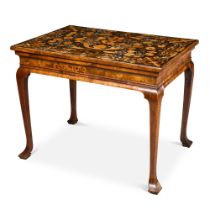 A Charles II walnut, ebony and bone marquetry table top on a George I walnut base, the top circa 167