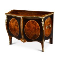 A George III gilt-lacquered brass mounted mahogany, stained sycamore, tulipwood-banded and inlaid co