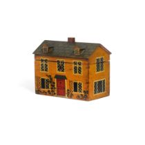 A Regency cottage-form painted tea caddy, early 19th century