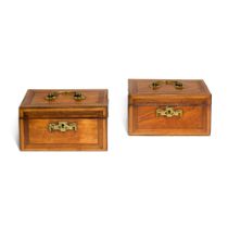 A pair of George III satinwood, tulipwood and inlaid tea caddies, late 18th century