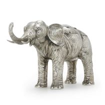 A silver singing bird automaton in the shape of an elephant, German, late 19th century