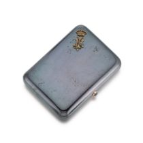 A jewelled gold-mounted blued steel cigarette case, probably Faberg&#233;, St Petersburg, circa 1900