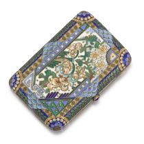 A silver-gilt cloisonn&#233; enamel cigarette case, probably Moscow, 1908-1917