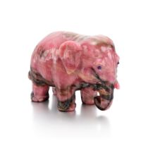 A Faberg&#233; gem-set rhodonite model of an elephant, St Petersburg, circa 1900