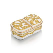 A Faberg&#233; gold-mounted porcelain sweetmeat box, workmaster Henrik Wigstr&#246;m and Imperial Po