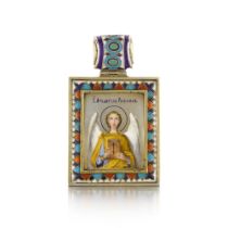 A Russian silver, cloisonn&#233;, champlev&#233; and pictorial en plein enamel pendant icon of the A