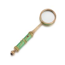 A Faberg&#233; gem-set varicoloured gold and guilloch&#233; enamel magnifying glass, workmaster Henr