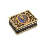 A gold-mounted tortoiseshell and enamel boite-a-miniature, English, circa 1830, the portrait miniatu