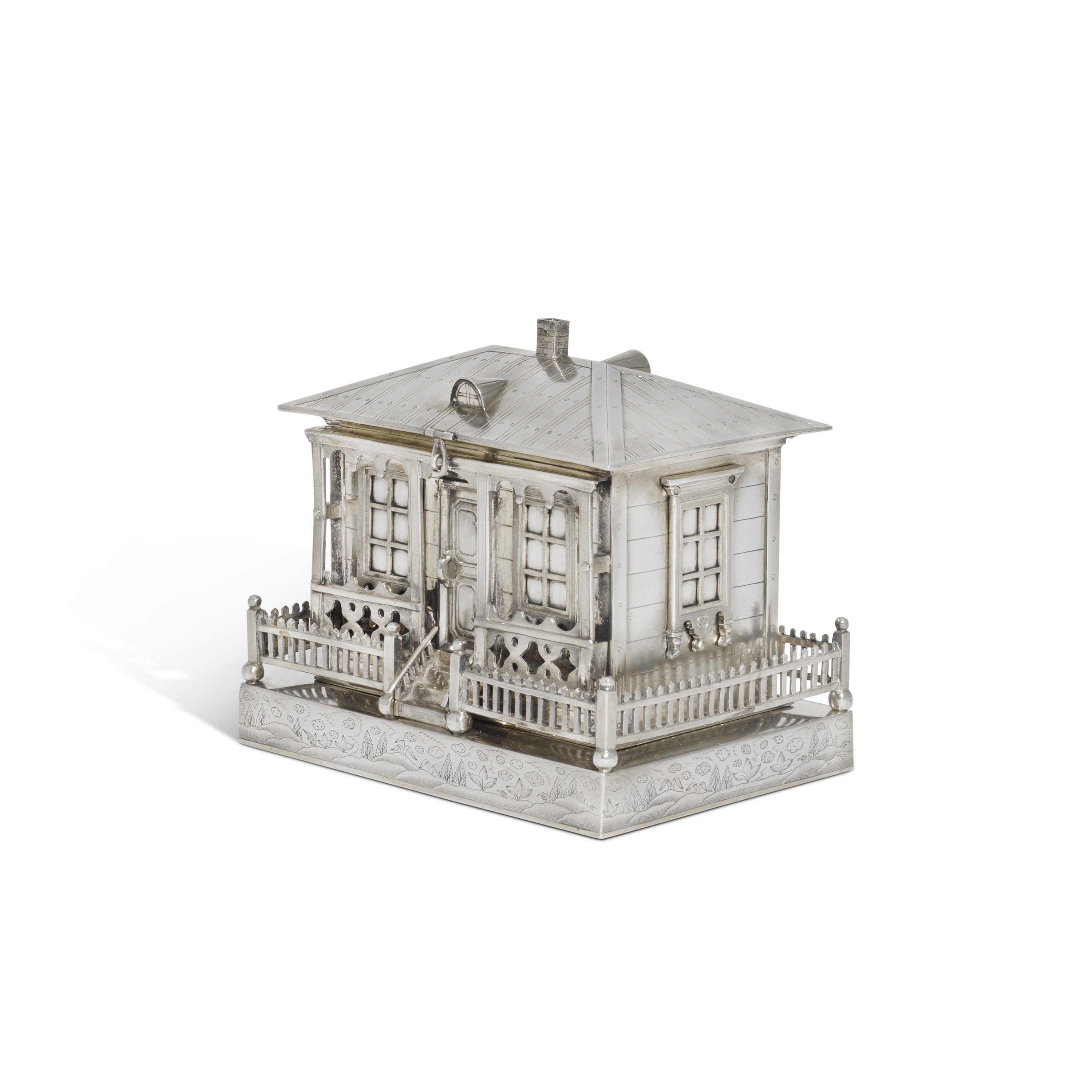A silver trompe l'oeil box modelled as a house, Andrei Wekman, Moscow, 1869