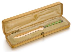 A Faberg&#233; jewelled gold and guilloch&#233; enamel paper knife, Moscow, 1899-1908