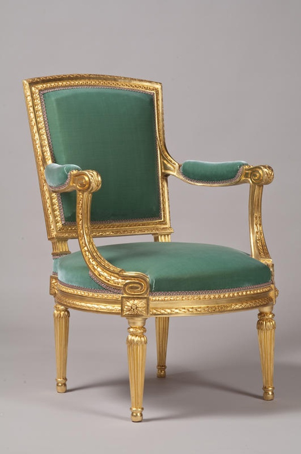 A suite of six Louis XVI giltwood chairs, stamped by Georges Jacob, the sculpture by Jean-Baptiste R - Image 8 of 14