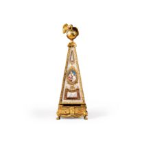 A Louis XVI gilt-bronze and painted glass pyramidal clock, circa 1775-1780, the bronzes probably by