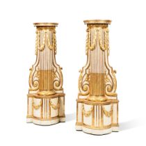 A pair of Louis XVI regilt and lacquered wood pedestals, circa 1780, in the taste of Jean-Charles De