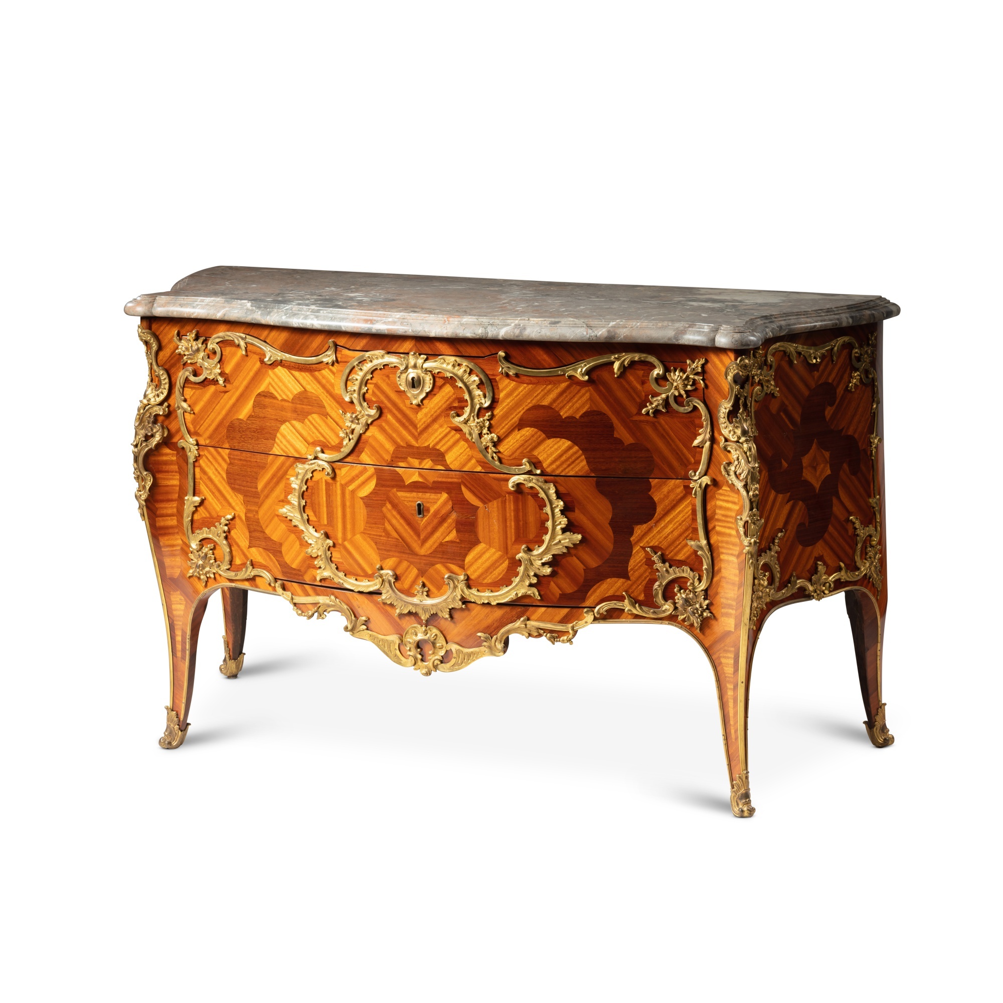 A Louis XV gilt-bronze mounted satinwood and amaranth veneered commode, circa 1750, stamped by BVRB,