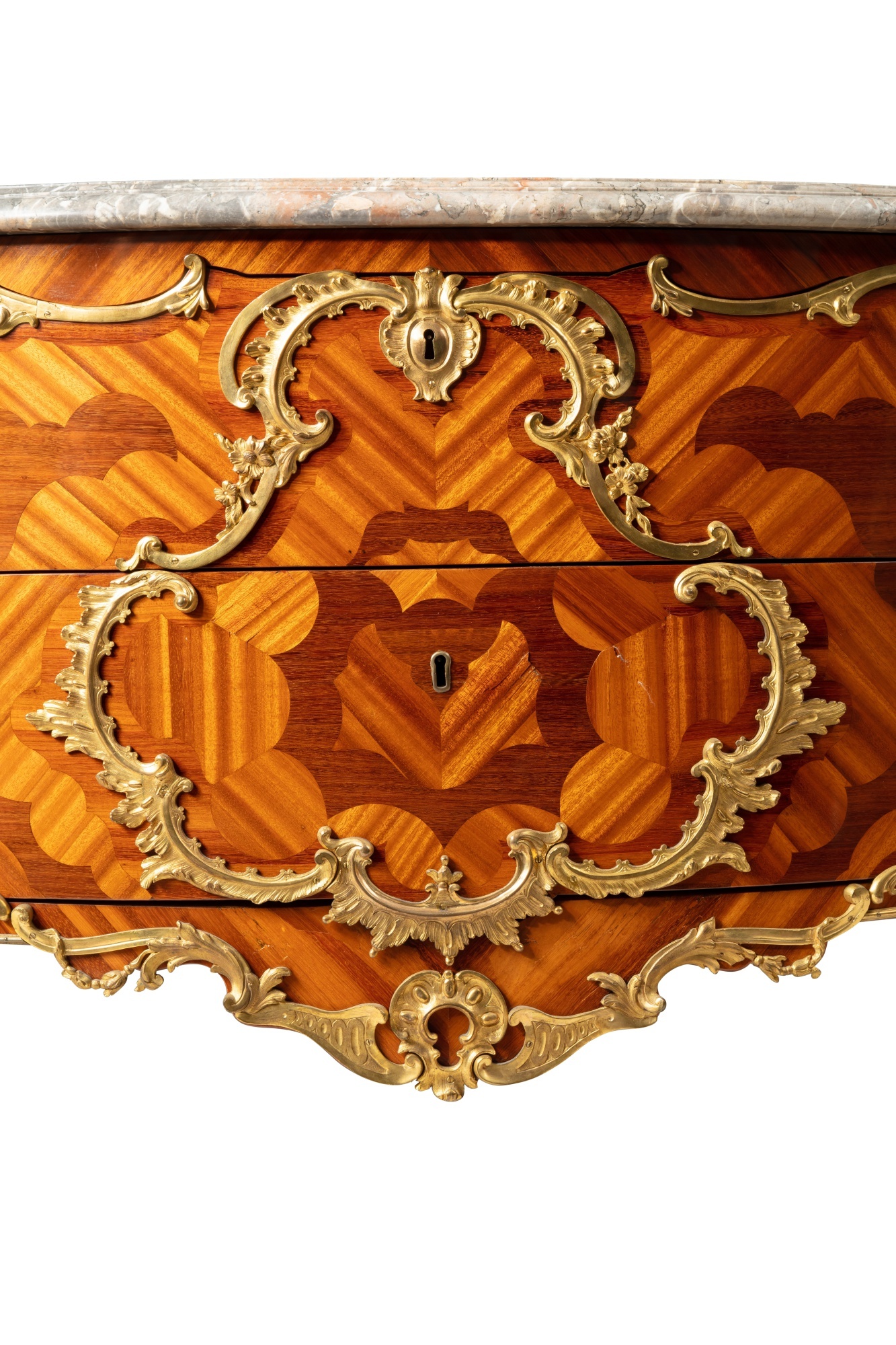 A Louis XV gilt-bronze mounted satinwood and amaranth veneered commode, circa 1750, stamped by BVRB, - Image 4 of 11