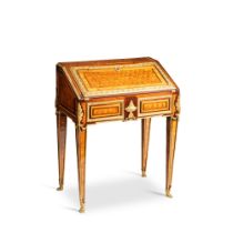 A Louis XVI gilt-bronze mounted tulipwood, amaranth and teinted maple secr&#233;taire de pente, circ