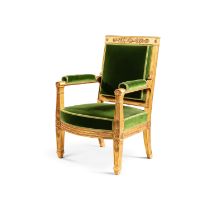 An Empire giltwood fauteuil d'apparat, circa 1805, stamped by Pierre-Beno&#238;t Marcion, from the C