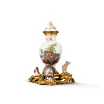 A Louis XV style gilt-bronze mounted Meissen porcelain covered vase, circa 1750-1780 and 19th centur