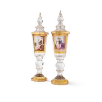 A pair of probably Austrian transparent enamel covered cups, in the manner of Anton Kothgasser, late