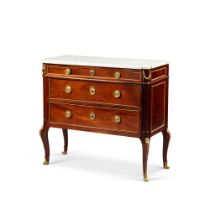 A late Louis XV early Louis XVI gilt-bronze mounted mahogany veneered commode, circa 1770, stamped b