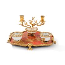 A Louis XV gilt-bronze mounted Chinese lacquer, blanc de Chine, cracked celadon ink stand, circa 174