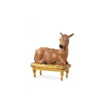A gilt-bronze mounted Chinese ceramic deer, late 18th | Daim en gr&#232;s de Chine &#233;maill&#233;