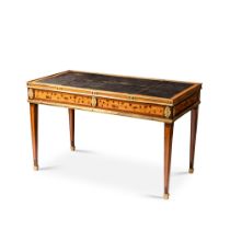 A Louis XVI gilt-bronze mounted tulipwood, kingwood, amaranth, ebony, bone, ivory veneered game tabl