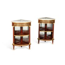 A pair of Louis XVI gilt-bronze mounted mahogany encoignures, circa 1780, attributed to Charles Erdm