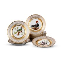 Twelve Paris porcelain (Dagoty) ornithological dessert plates, circa 1820 | Douze assiettes &#224; d