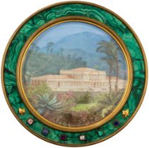 A gilt-bronze mounted malachite and porcelain frame, mid-19th century | Cadre en malachite, porcelai