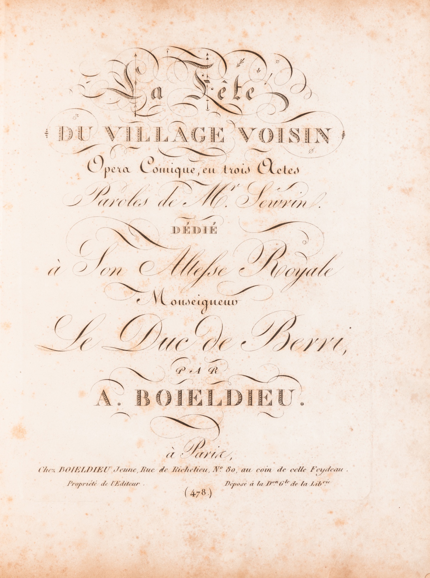 [Musique] ─ François-Adrien Boieldieu La Fête du village voisin. [1816]. In-folio. Maroquin rouge au - Image 2 of 2