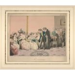 EARLY FRENCH COLOURED PRINT-MOUNTED - LA PRESENTATION