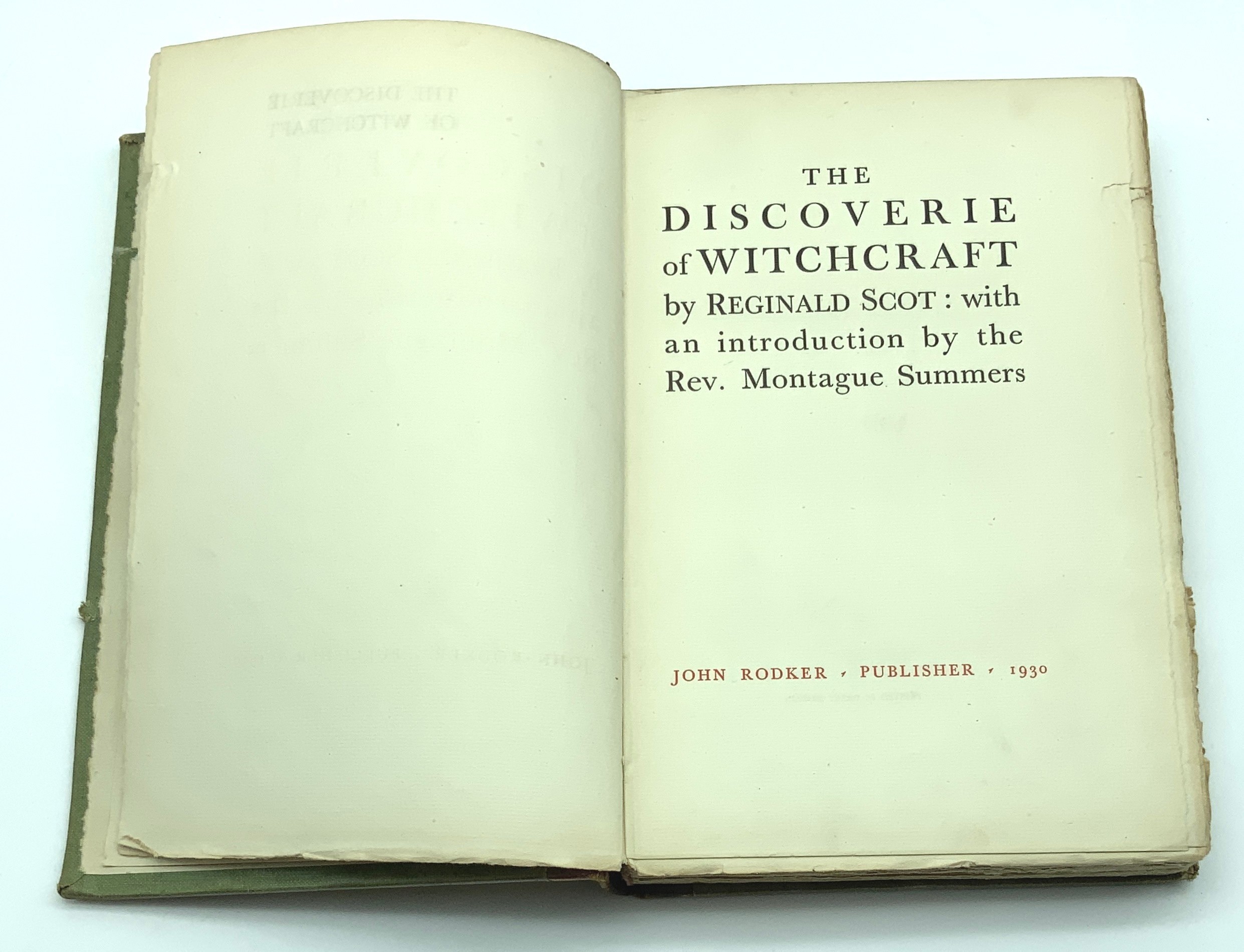 1930 THE DISCOVERIE OF WITCHCRAFT BY REGINALD SCOT WITH AN INTRODUCTION BY THE REV. MONTAGUE SUMMERS